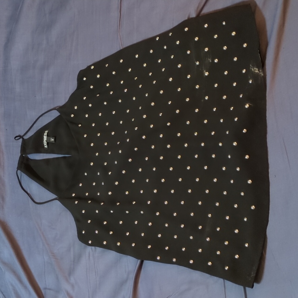 Black Chiffon Tank with metal Rivet Accents